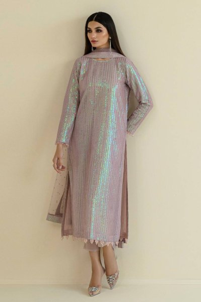 Light Pink Faux Georgette Sequins Suit Georgette Kurti 