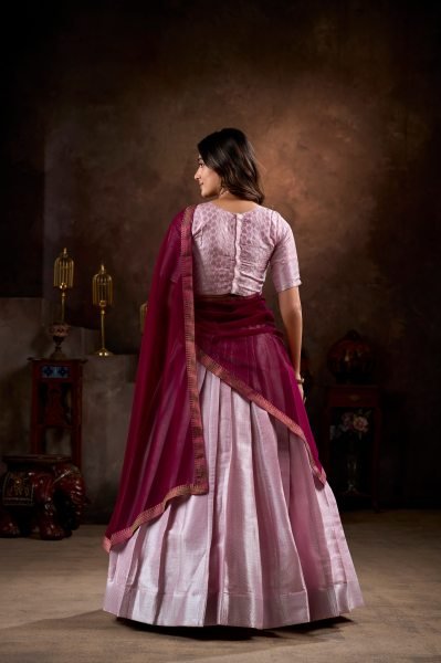 Light Pink Jacquard Silk Weaving Traditional Wear Readymade Lehenga Choli Half Saree Lehenga