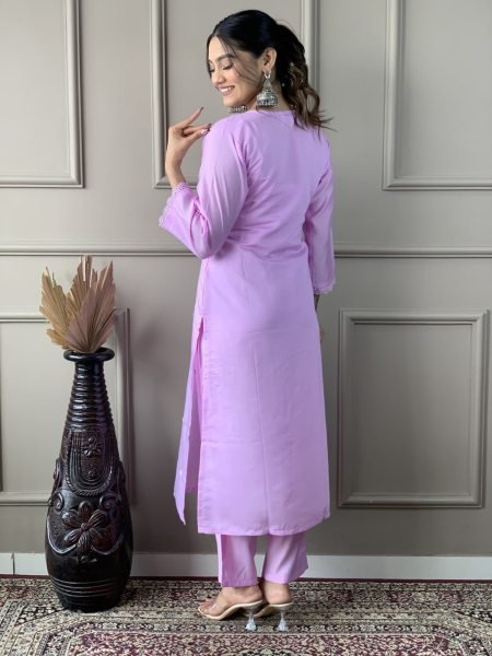 Lilac Viscose Chanderi 3pc Set Kurtis Collection  3 Piece Kurti Set
