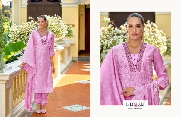 Lily    lali Flora Roman  Schiffli Work And Embroidery Work Kurtis Set  Full Set Kurti