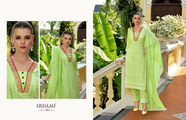 Lily    lali Flora Roman  Schiffli Work And Embroidery Work Kurtis Set  Full Set Kurti