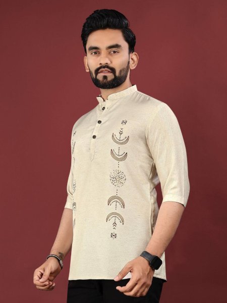 Linen Luxe Look Printed Short Kurta for Office to Ethnic Events Mens Short Kurta