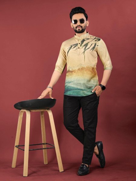 Linen Luxe Look Printed Short Kurta for Office to Ethnic Events Mens Short Kurta