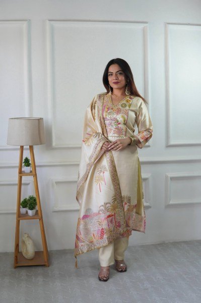 Lively Assam Silk Embroidered Top Pant Set with Digital Print Dupatta for Wholesale buyers  3 Piece Kurti Set