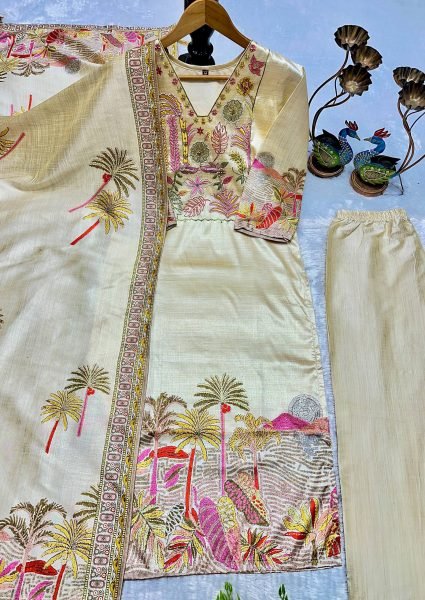 Lively Assam Silk Embroidered Top Pant Set with Digital Print Dupatta for Wholesale buyers  3 Piece Kurti Set