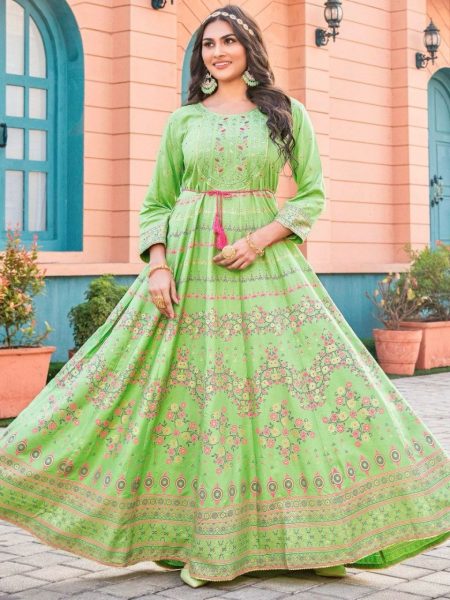 Long Anarkali Gown with Embroidery Work Printed Kurtis