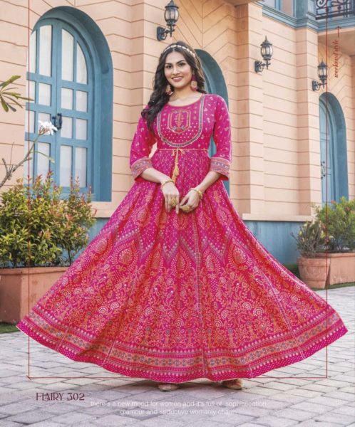 Long Anarkali Gown with Embroidery Work Printed Kurtis