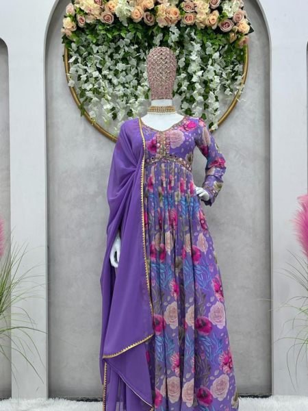Long Georgette Digital print With Sequncse Gown  Ready To Wear Collection