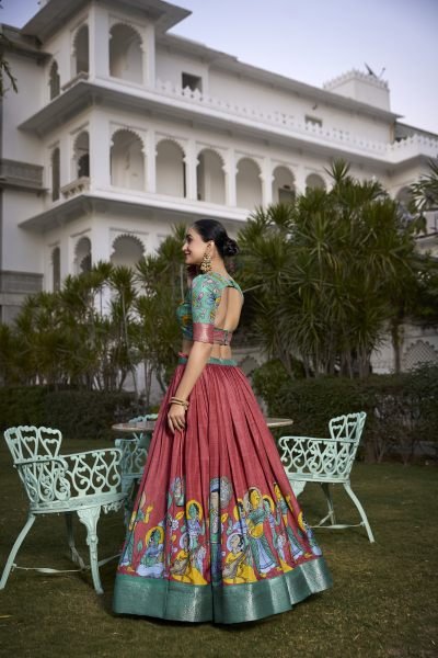 Lovely Coral Red Kalamkari Print Dola Silk Festival Wear Lehenga Choli  Navratri Lehnega Choli