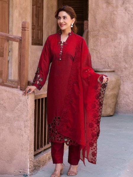 Lowest Price on Crystal Viscose Kurta Set with Embroidery & Cut Work for Festive Occasions Embroidery Suits Wholesale