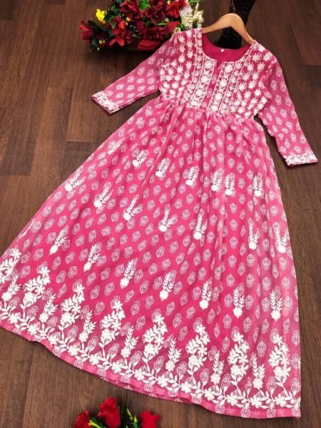 Lucknowi Embroidery Work Georgette Kurti  Georgette Kurti 