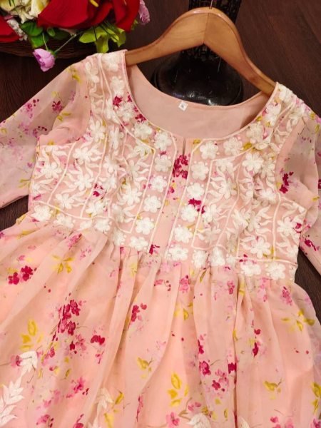 Lucknowi Embroidery Work Georgette Kurti  Georgette Kurti 