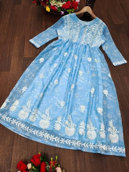 Lucknowi Embroidery Work Georgette Kurti  Georgette Kurti 