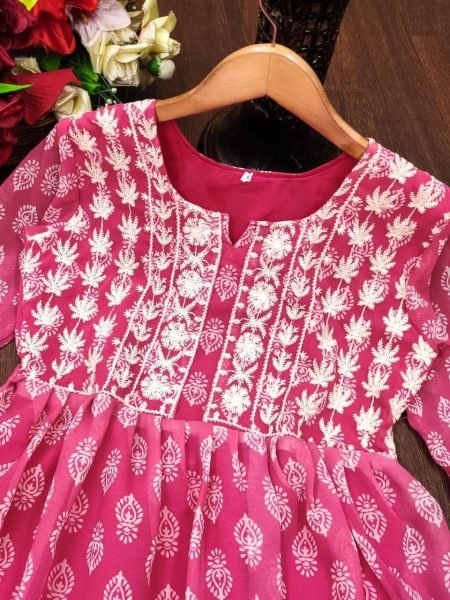 Lucknowi Embroidery Work Georgette Kurti  Georgette Kurti 