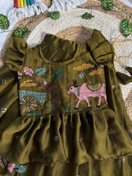 Lustrous Space Silk Lehenga Choli with Colorful Thread Embroidery Work for Exporters Girls Wear