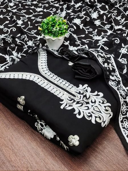 Luxurious Black Color Georgette Pakistani Dress Material Collection 