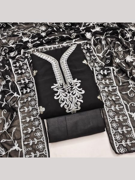 Luxurious Black Color Georgette Pakistani Dress Material Collection  Color Set Matching Dress Material Wholesale