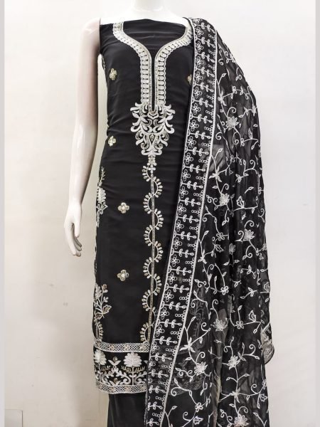 Luxurious Black Color Georgette Pakistani Dress Material Collection  Color Set Matching Dress Material Wholesale