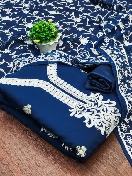 Luxurious Blue Color Georgette Pakistani Dress Material Collection 