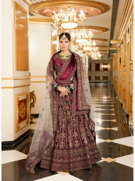 Luxurious Bridal Special Lycra Velvet Lehenga Choli With Double Dupatta  Bridal Lehenga Choli