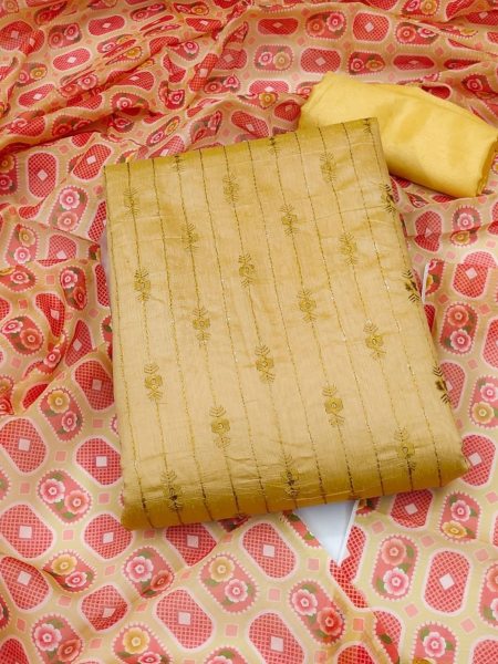 Luxurious Yellow Color Chanderi Dress Material Collection At Wholesale Rate Dress Material 