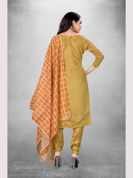 Luxurious Yellow Color Chanderi Dress Material Collection At Wholesale Rate Color Set Matching Dress Material Wholesale