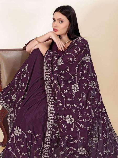 Luxurious Chinon Silk Saree with Kashmiri Embroidery   Lace Border By Royal Export  Sarees 