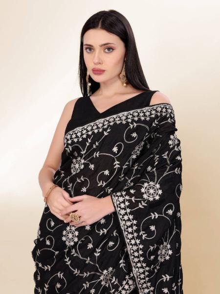 Luxurious Chinon Silk Saree with Kashmiri Embroidery   Lace Border By Royal Export  Sarees 