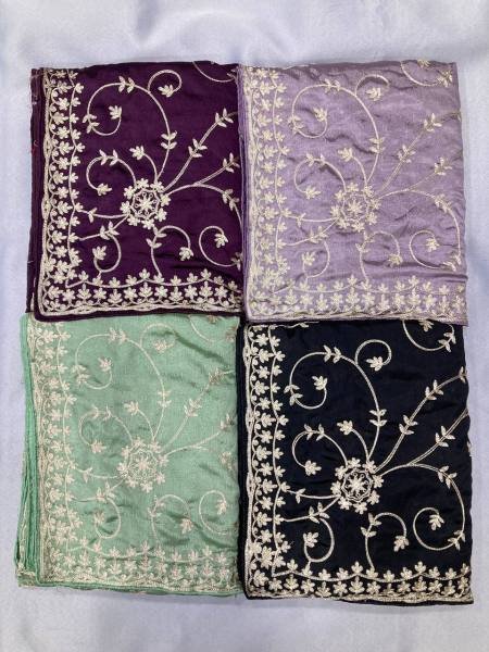 Luxurious Chinon Silk Saree with Kashmiri Embroidery   Lace Border By Royal Export  Embroidery Sarees Wholesale