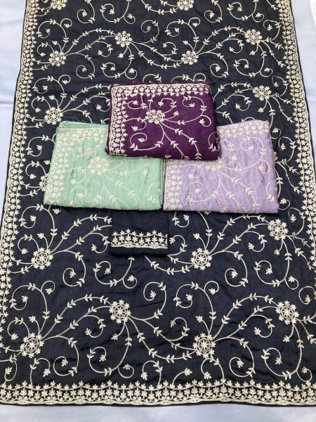 Luxurious Chinon Silk Saree with Kashmiri Embroidery   Lace Border By Royal Export  Embroidery Sarees Wholesale