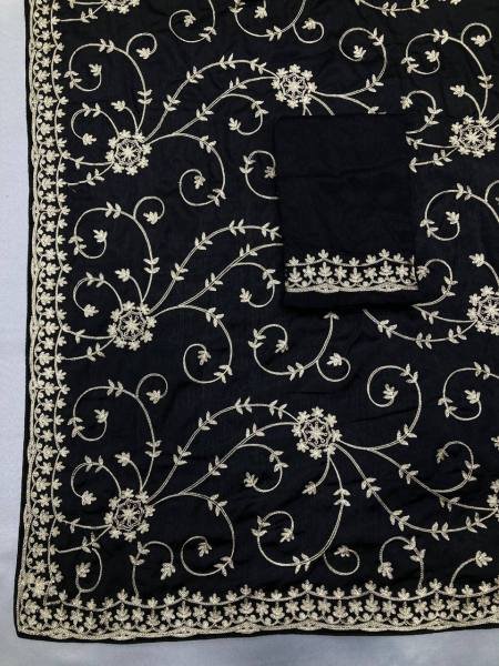 Luxurious Chinon Silk Saree with Kashmiri Embroidery   Lace Border By Royal Export  Embroidery Sarees Wholesale