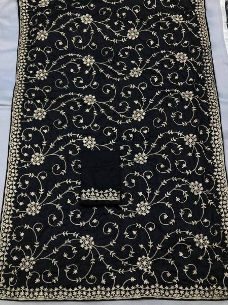 Luxurious Chinon Silk Saree with Kashmiri Embroidery   Lace Border By Royal Export  Embroidery Sarees Wholesale