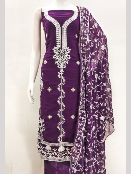 Luxurious Purple Color Georgette Pakistani Dress Material Collection  Color Set Matching Dress Material Wholesale
