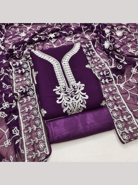 Luxurious Purple Color Georgette Pakistani Dress Material Collection  Color Set Matching Dress Material Wholesale