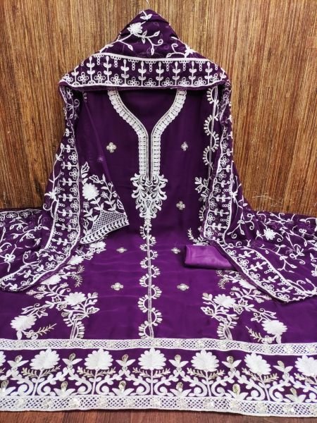 Luxurious Purple Color Georgette Pakistani Dress Material Collection  Color Set Matching Dress Material Wholesale
