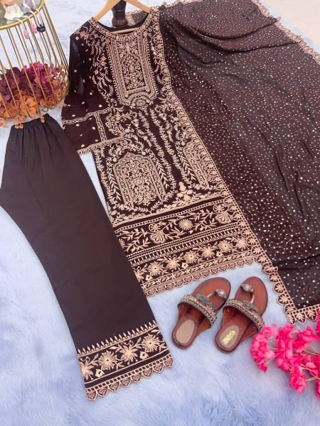 LUXURIOUS GEORGETTE SALWAR KAMEEZ SUITS WITH EMBROIDERY WORK 3 Piece Kurti Set