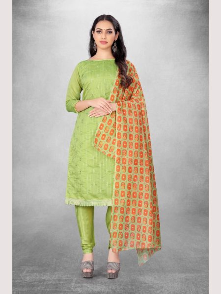 Luxurious Green Color Chanderi Dress Material Collection At Wholesale Rate Color Set Matching Dress Material Wholesale