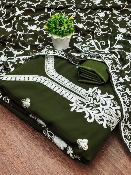 Luxurious Green Color Georgette Pakistani Dress Material Collection 
