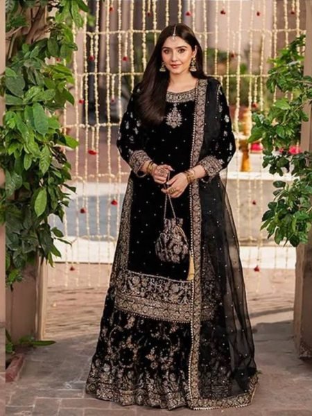 luxurious Heavy 9000 Velvet Embroidered Sharara Set with Soft Net Dupatta For Wedding Wear  