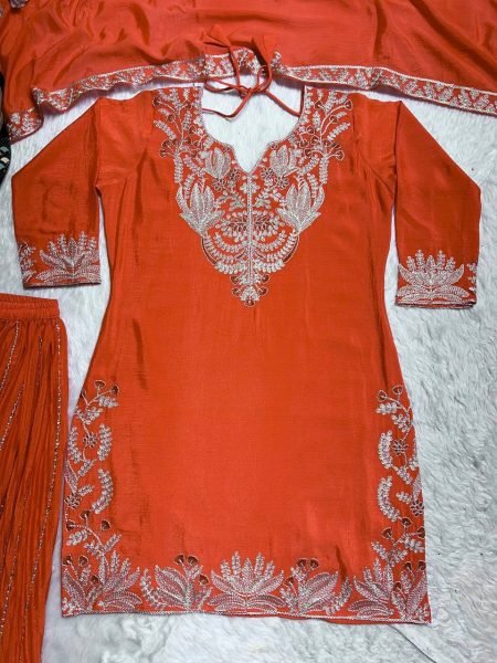 Luxurious Heavy Embroidered Chinnon Silk Sharara Suit with Dupatta For Wedding Outfit Ready To Wear Collection