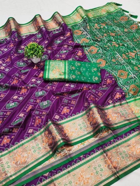 Luxurious Meenakari Patola Silk Saree with Floral &  Animal Motifs Wedding Ready Masterpiece Patola Silk Sarees Wholesale