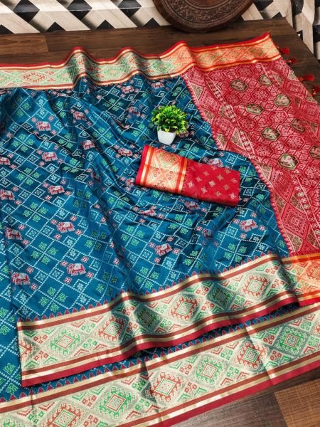 Luxurious Meenakari Patola Silk Saree with Floral &  Animal Motifs Wedding Ready Masterpiece Patola Silk Sarees Wholesale