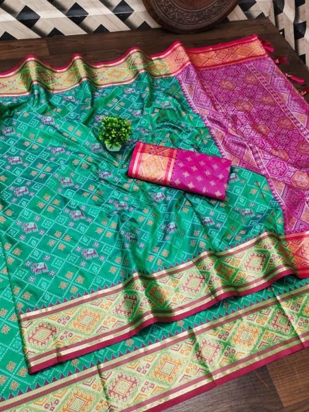 Luxurious Meenakari Patola Silk Saree with Floral &  Animal Motifs Wedding Ready Masterpiece Patola Silk Sarees Wholesale
