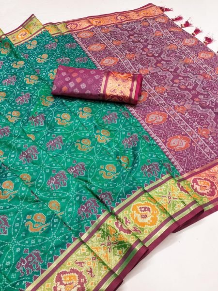 Luxurious Meenakari Patola Silk Saree with Floral &  Animal Motifs Wedding Ready Masterpiece Patola Silk Sarees Wholesale