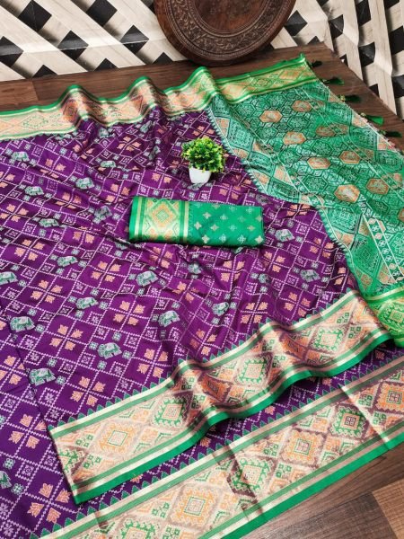 Luxurious Meenakari Patola Silk Saree with Floral &  Animal Motifs Wedding Ready Masterpiece Patola Silk Sarees Wholesale