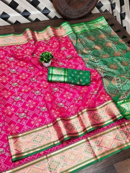 Luxurious Meenakari Patola Silk Saree with Floral &  Animal Motifs Wedding Ready Masterpiece Patola Silk Sarees Wholesale