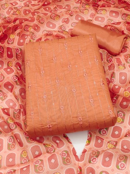 Luxurious Orange Color Chanderi Dress Material Collection At Wholesale Rate Dress Material 