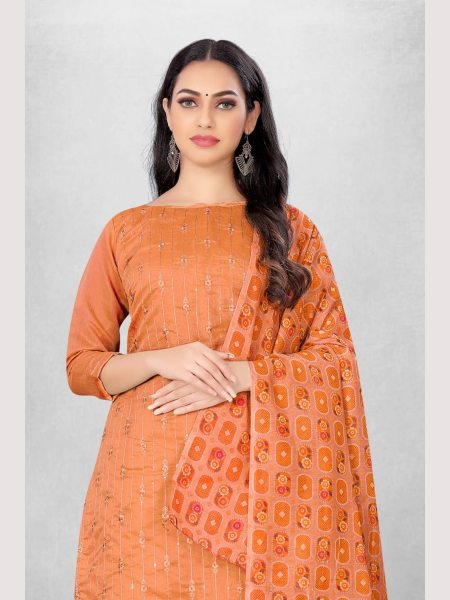 Luxurious Orange Color Chanderi Dress Material Collection At Wholesale Rate Color Set Matching Dress Material Wholesale