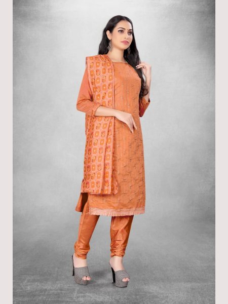 Luxurious Orange Color Chanderi Dress Material Collection At Wholesale Rate Color Set Matching Dress Material Wholesale