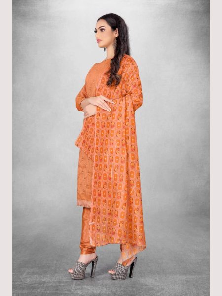 Luxurious Orange Color Chanderi Dress Material Collection At Wholesale Rate Color Set Matching Dress Material Wholesale